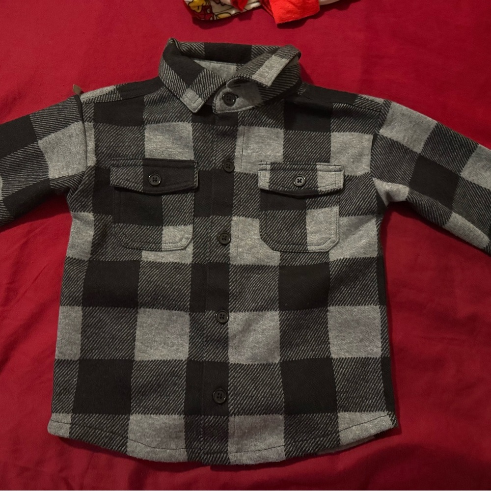 Wonder Nation - Black and Gray Plaid Button Down Shirt 2T